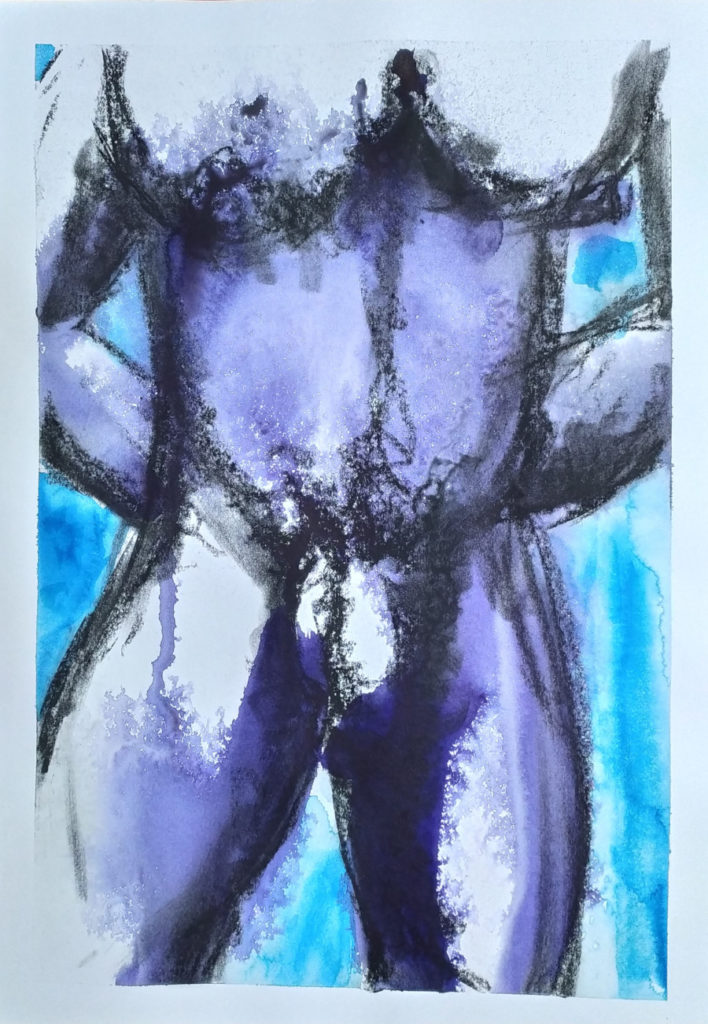 "Torso (Blue/Indigo)", an artwork in mixed media on paper, 30 x 40 cm, 2022