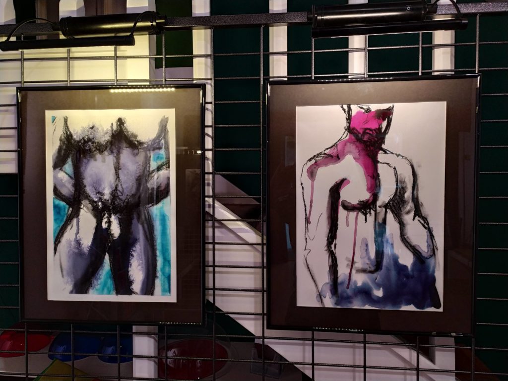Two 2022 works in Charcoal and mixed inks, resulting from the life drawing sessions at Estudio Mahi Toi: "Torso (Blue/Indigo)" and "Torso (Magenta/Indigo)"